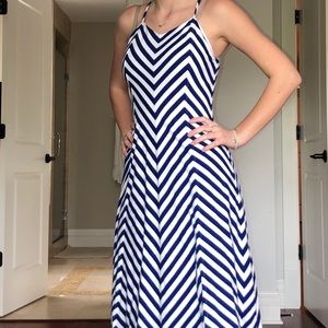 Maxi blue and white chevron striped dress